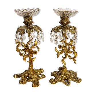 2 Bronze chandeliers and crystals. France 1940s.