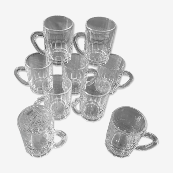 9 tasses à café en verre années 70