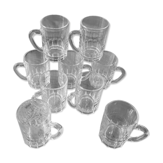 9 tasses à café en verre années 70