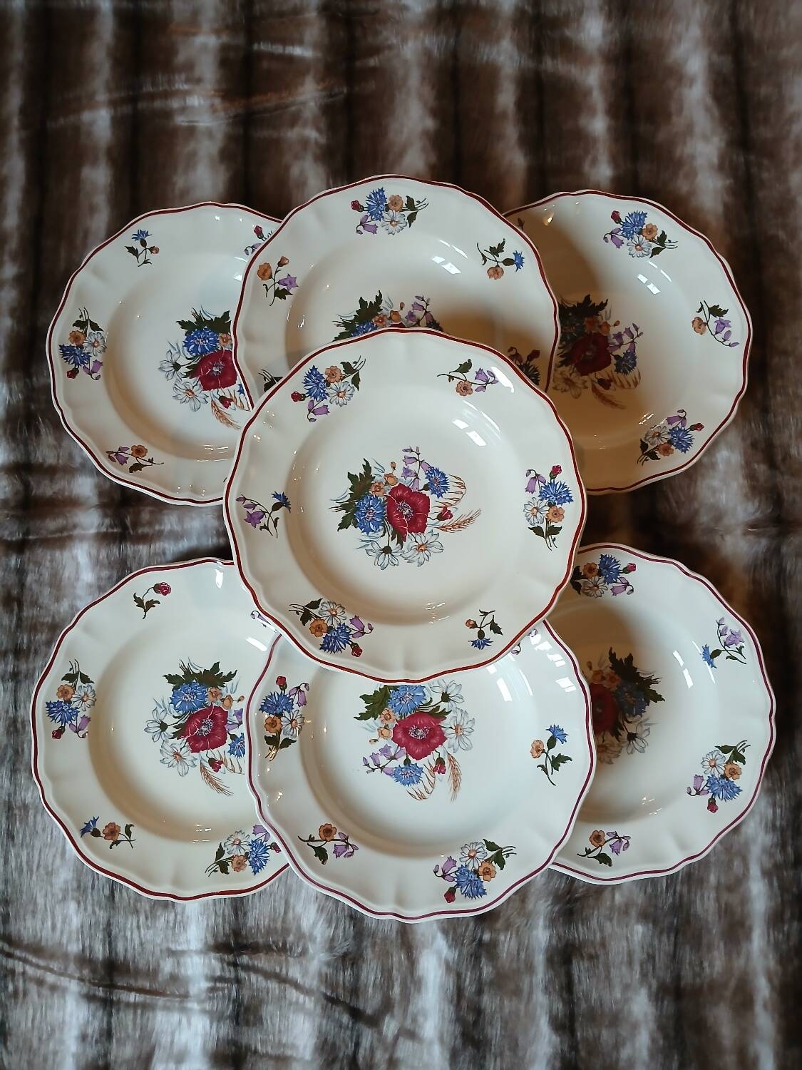7 antique deep plates from Digoin and Sarreguemines