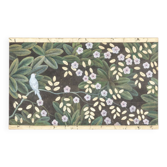 Painted canvas depicting flowers and birds. Contemporary work.