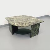 Vintage square coffee table with 2 green marble and smoked glass tops