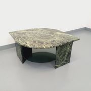 Vintage square coffee table with 2 green marble and smoked glass tops
