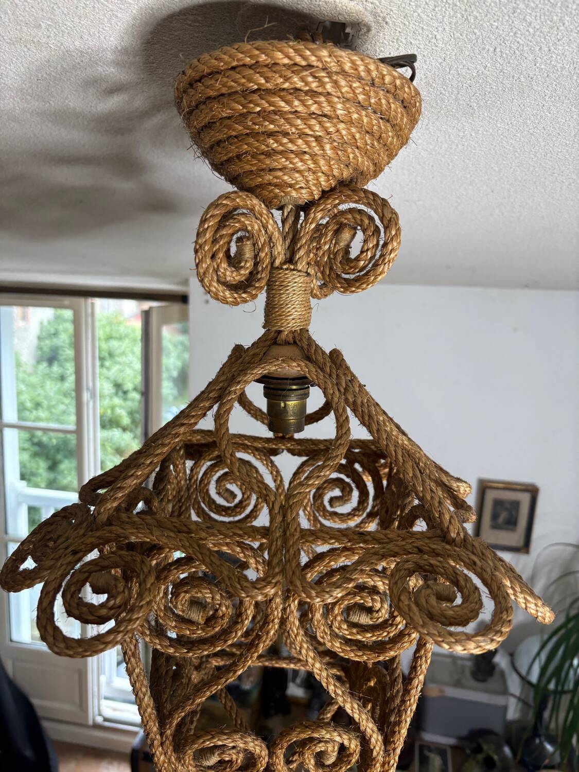 Audoux Minet rope lantern pendant light, 1950s