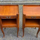 2 Louis XV bedside tables made of curved solid wood with drawers.