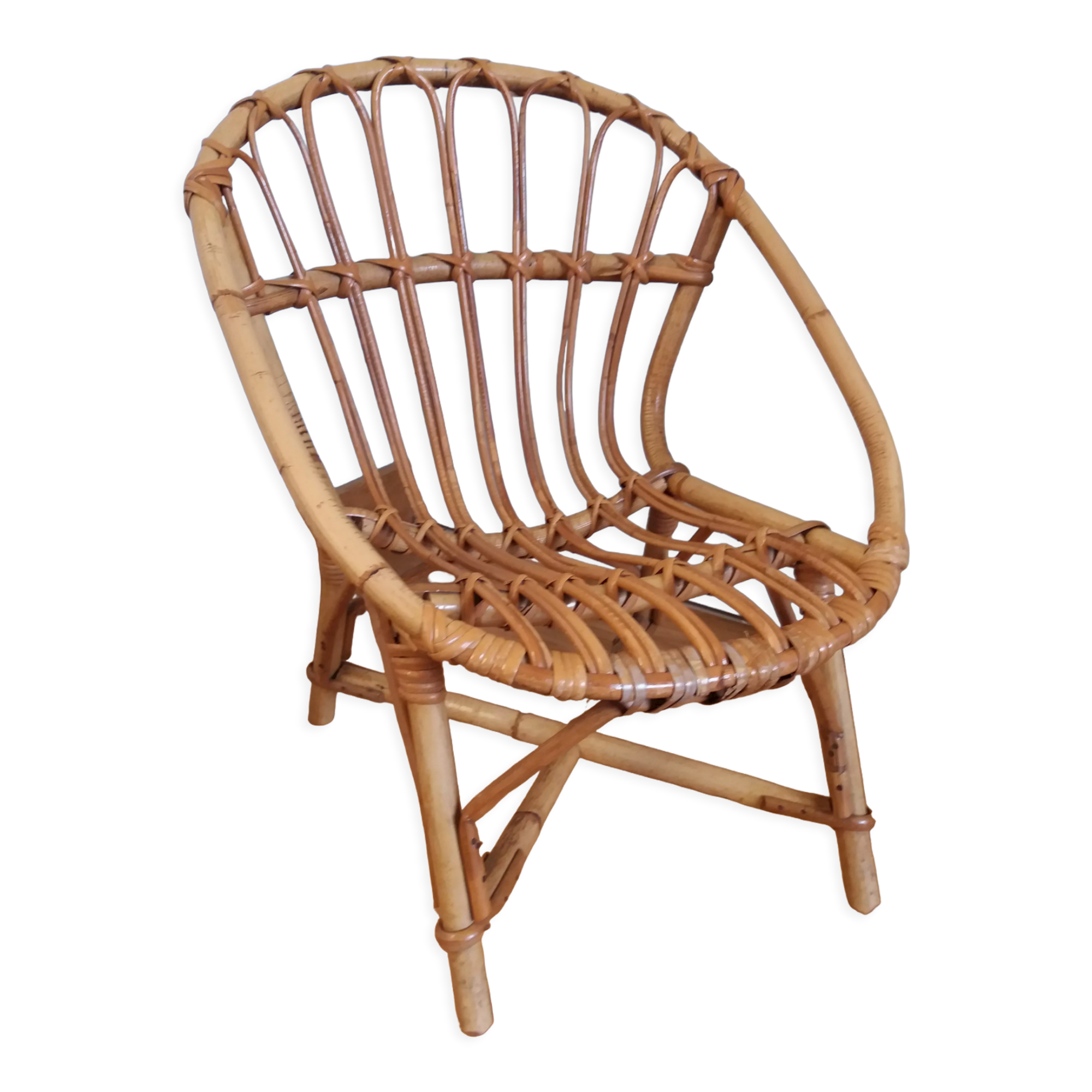 Children's armchair shell basket wicker rattan