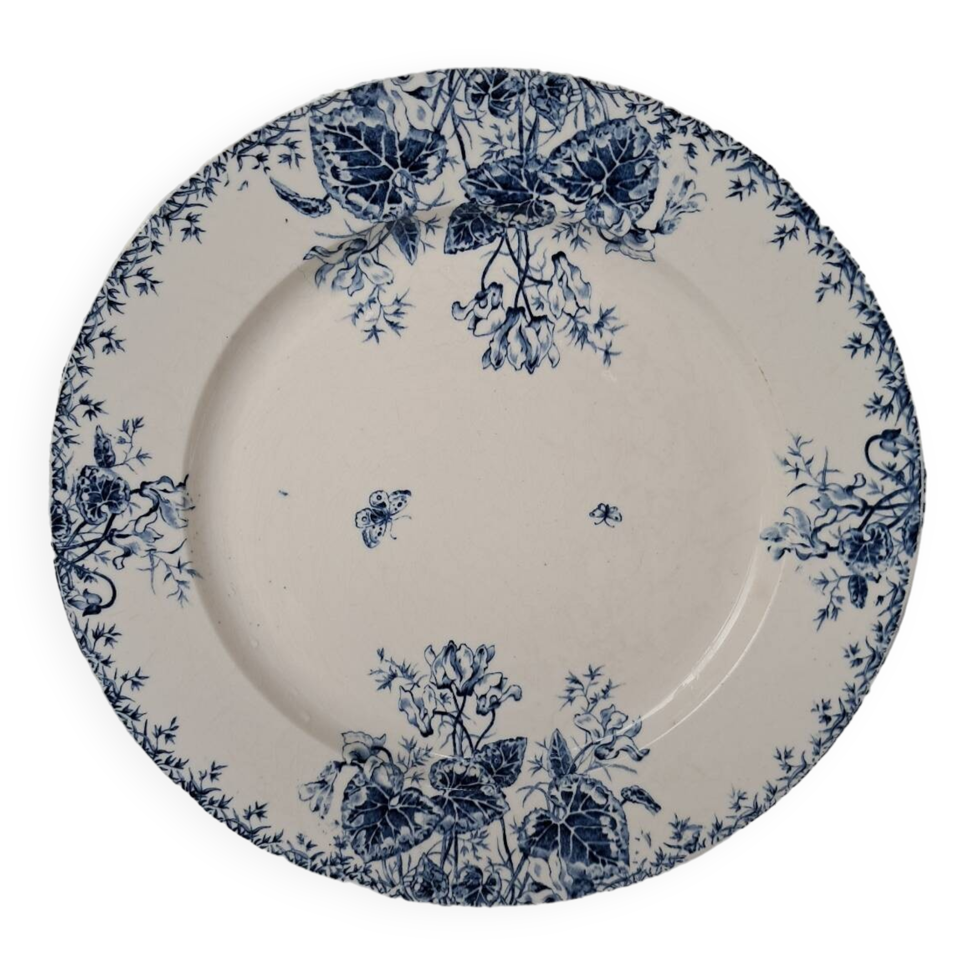 Round Gien porcelain dish with blue cyclamen motif