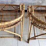 50s rattan armchairs. Pair of armchairs