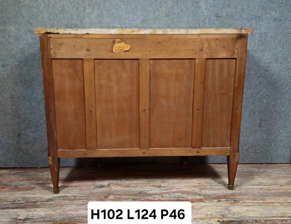 Commode / Half-moon sideboard inlaid – Marble top – Louis XVI style -