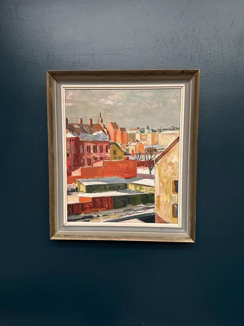 Swedish Oil on Panel“Landscape” by Bertil Lundqvist , Vintage & Framed