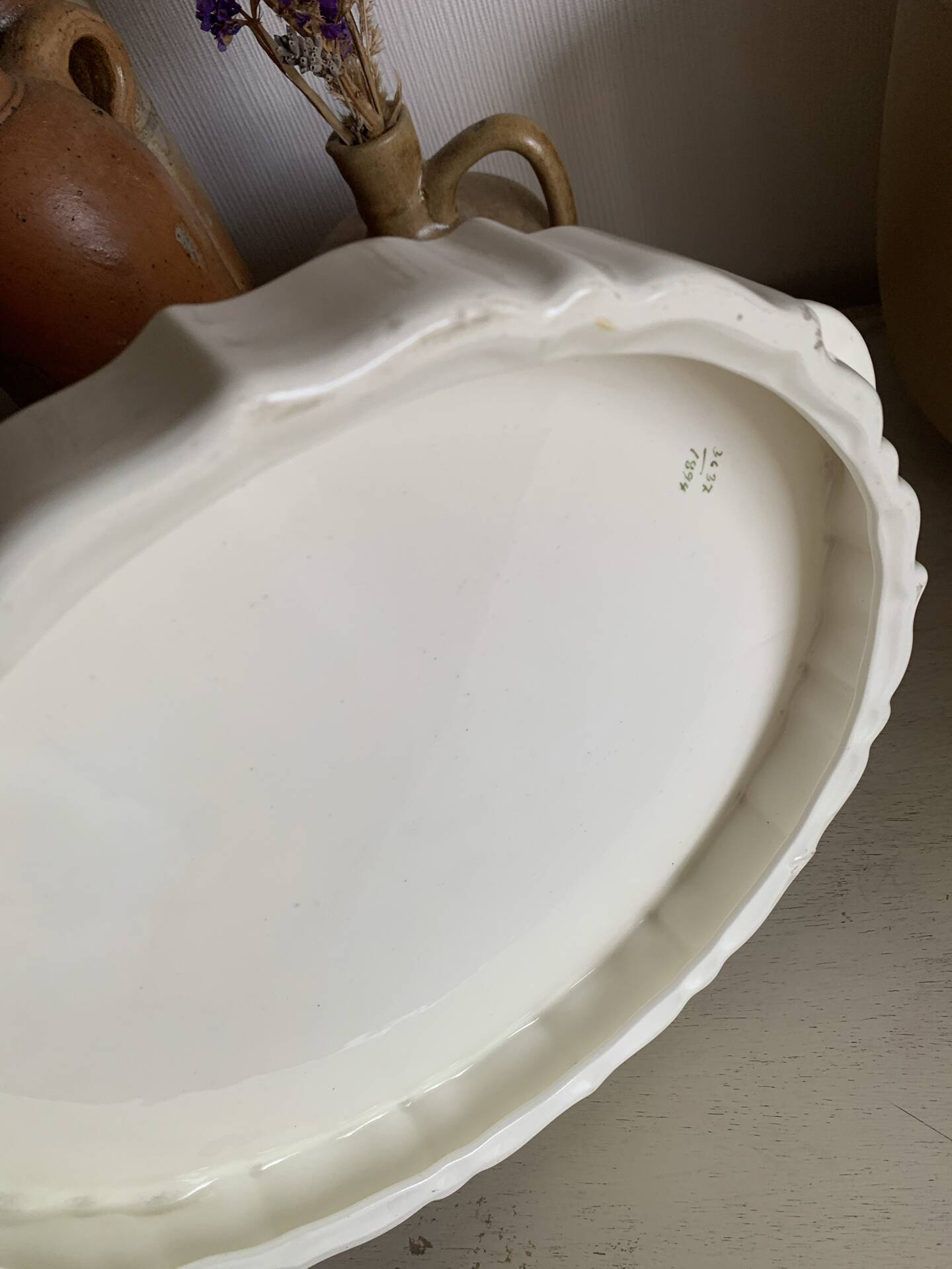 Vintage pie dish in earthenware with handles – Japanese floral pattern