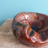 Cendrier zoomorphe poisson en terre cuite émaillée