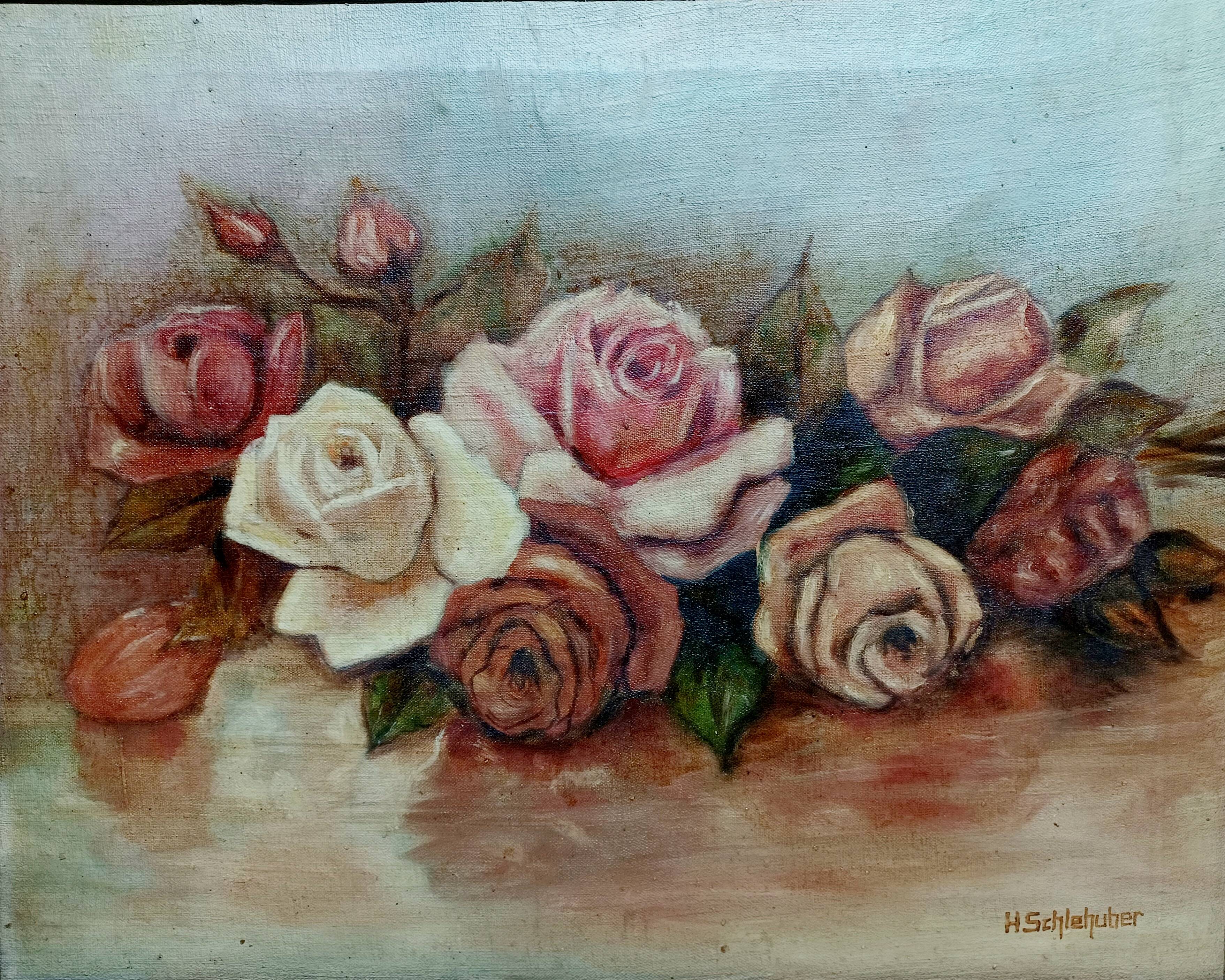 H. Schlehuher - Oil on Canvas "Bouquet of Roses"