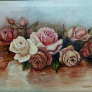 H. Schlehuher -  Huile Sur Toile « Bouquet de roses »
