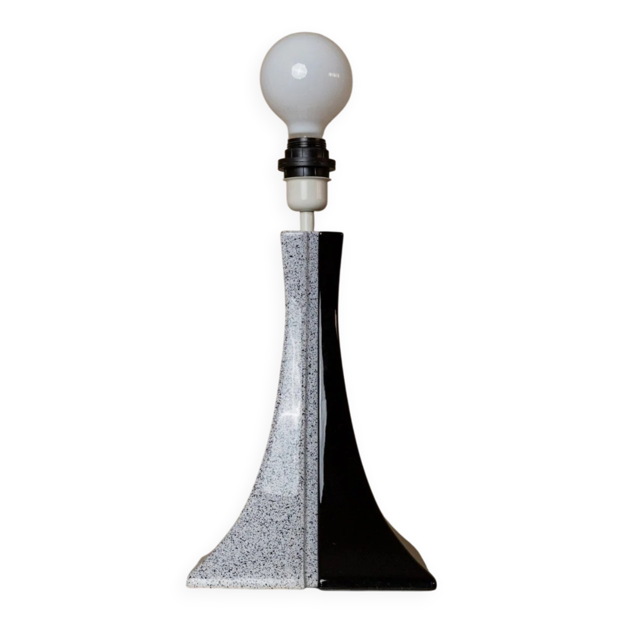 Black and White Ceramic Lamp - Handmade in Italy, Memphis Style Modern Bedside Light