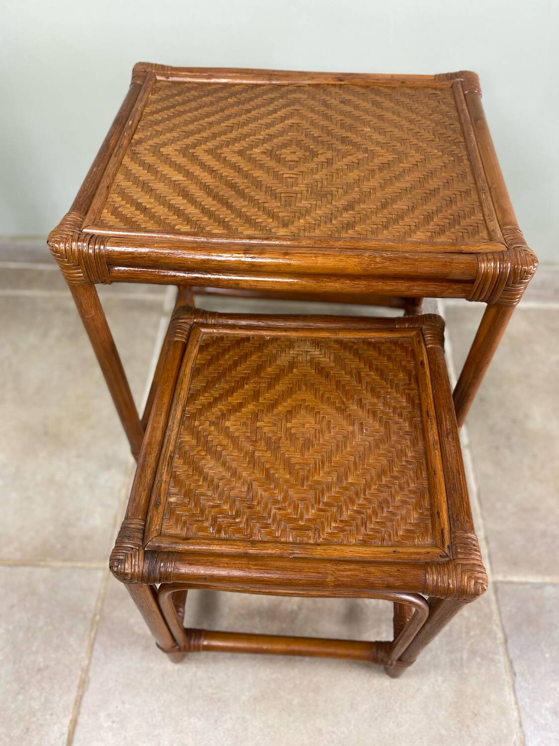 Nest of tables in rattan