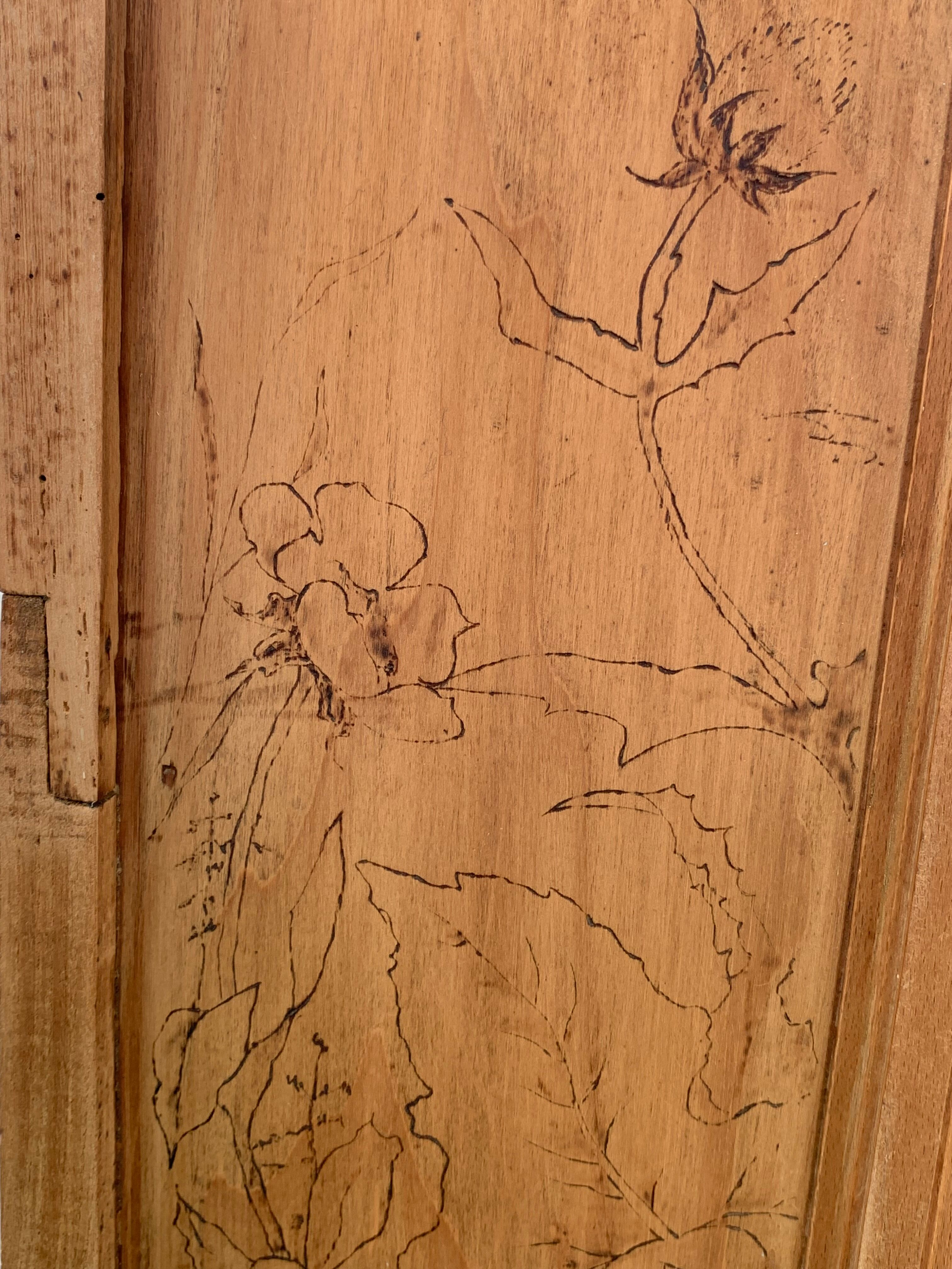 Parisian cabinet glazed raw wood nymphs and carved art nouveau decorations