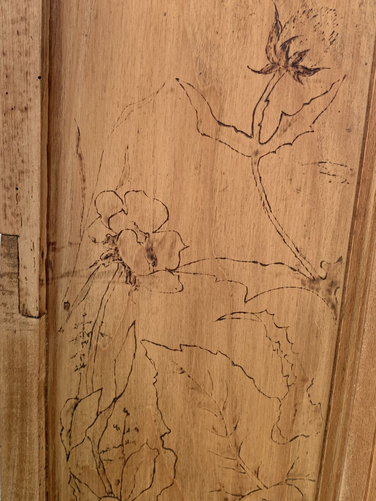 Parisian cabinet glazed raw wood nymphs and carved art nouveau decorations