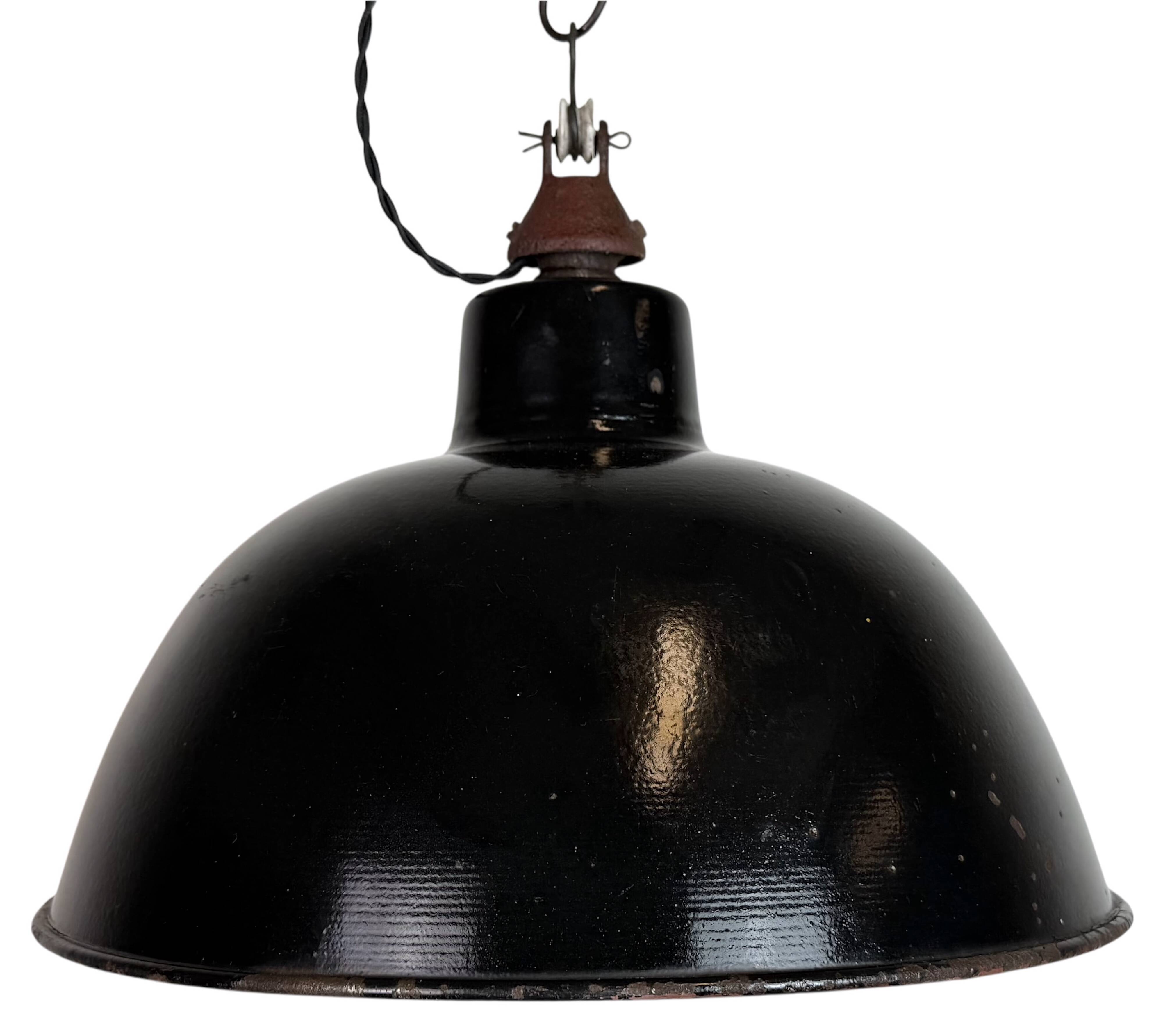 East German Black Enamel Factory Light by LBD Veb Leuchtenbau Dresden, 1950