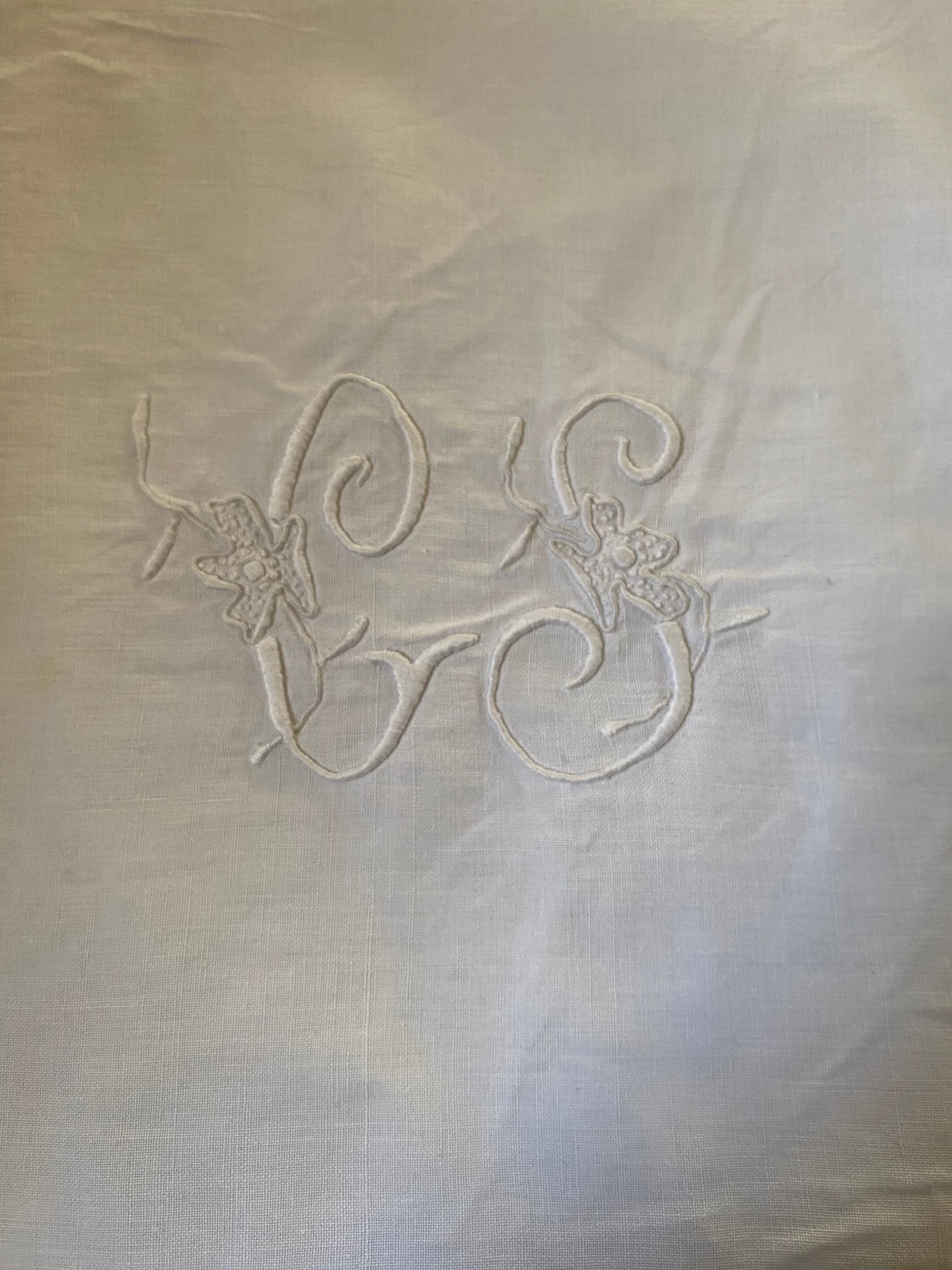 White cotton pillowcase with CS monogram