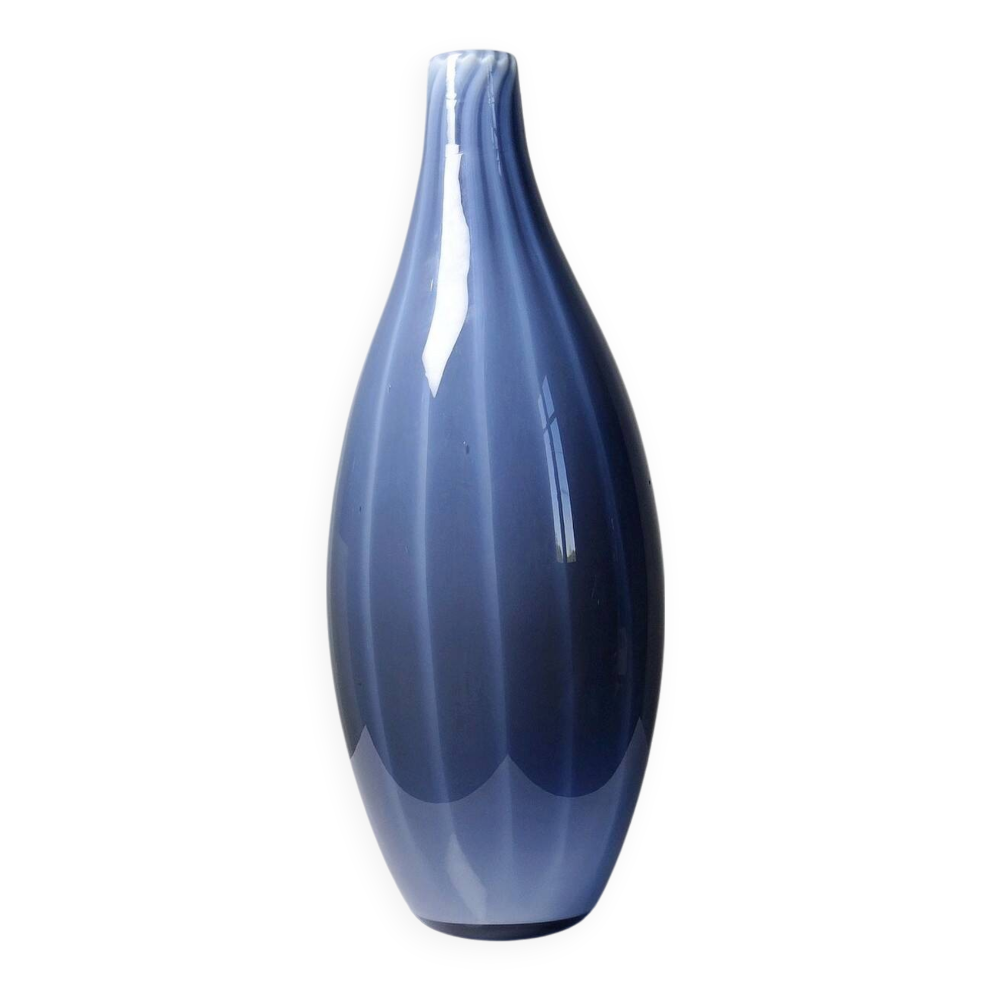 Grand vase poire vintage verre fumé doublé d'opaline bulle de savon Murano