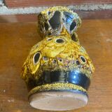 Antique pitcher cyclops enamels honey yellow vallauris fat lava vintage