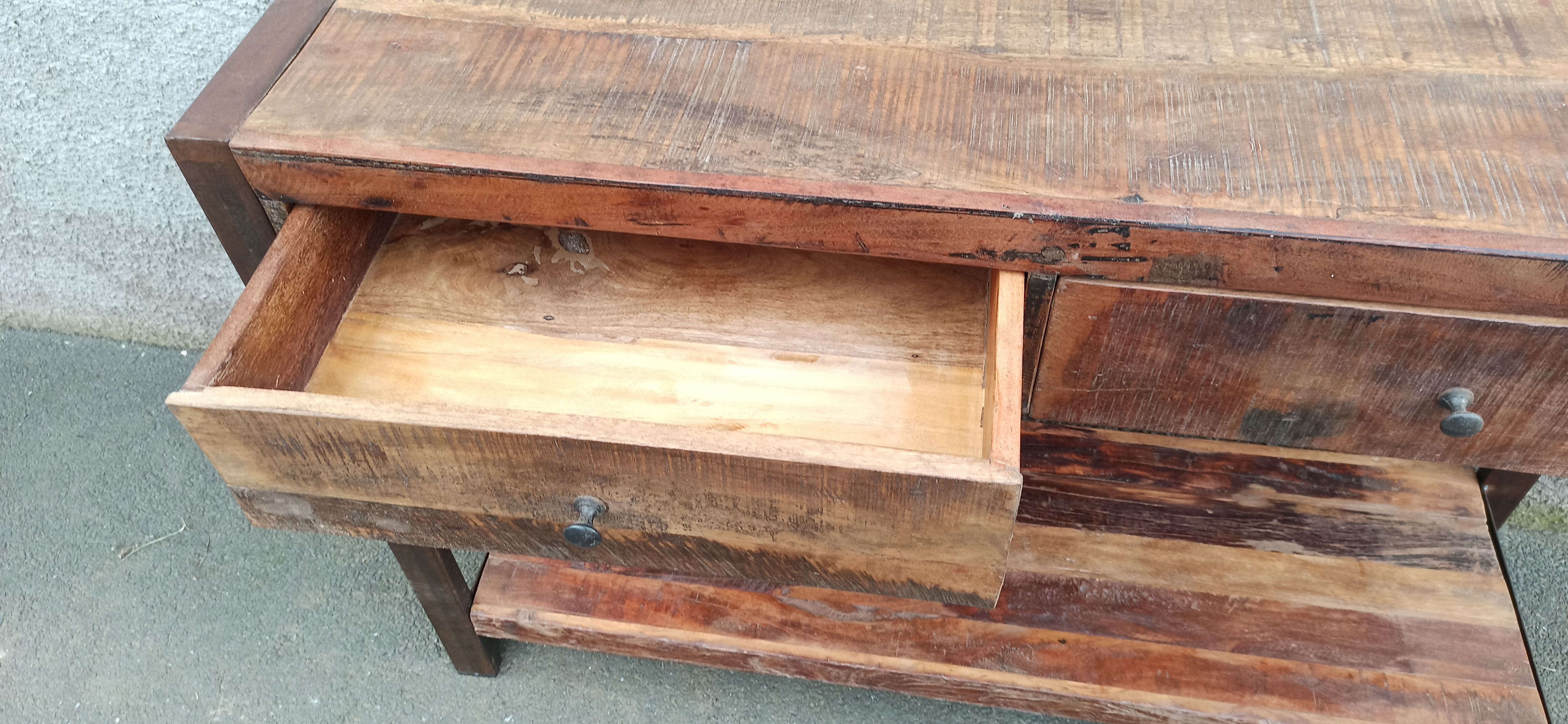 Console 2 drawers in old wood