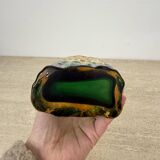 Vase vintage en verre écorce jaune et vert, années 1970