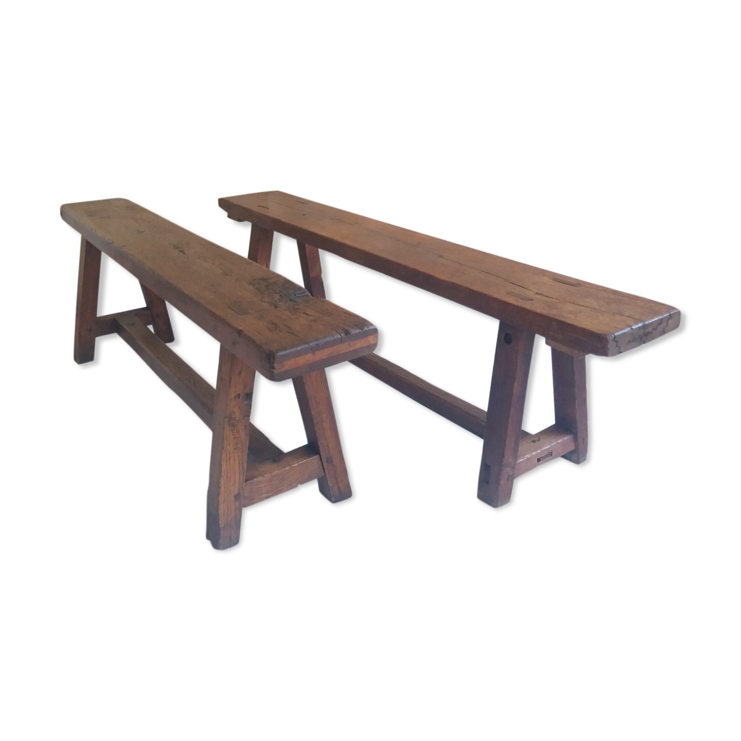 Pair of old benches in chene