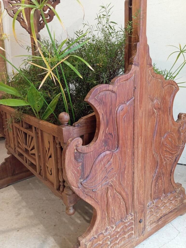 Solid teak carved swing cradle