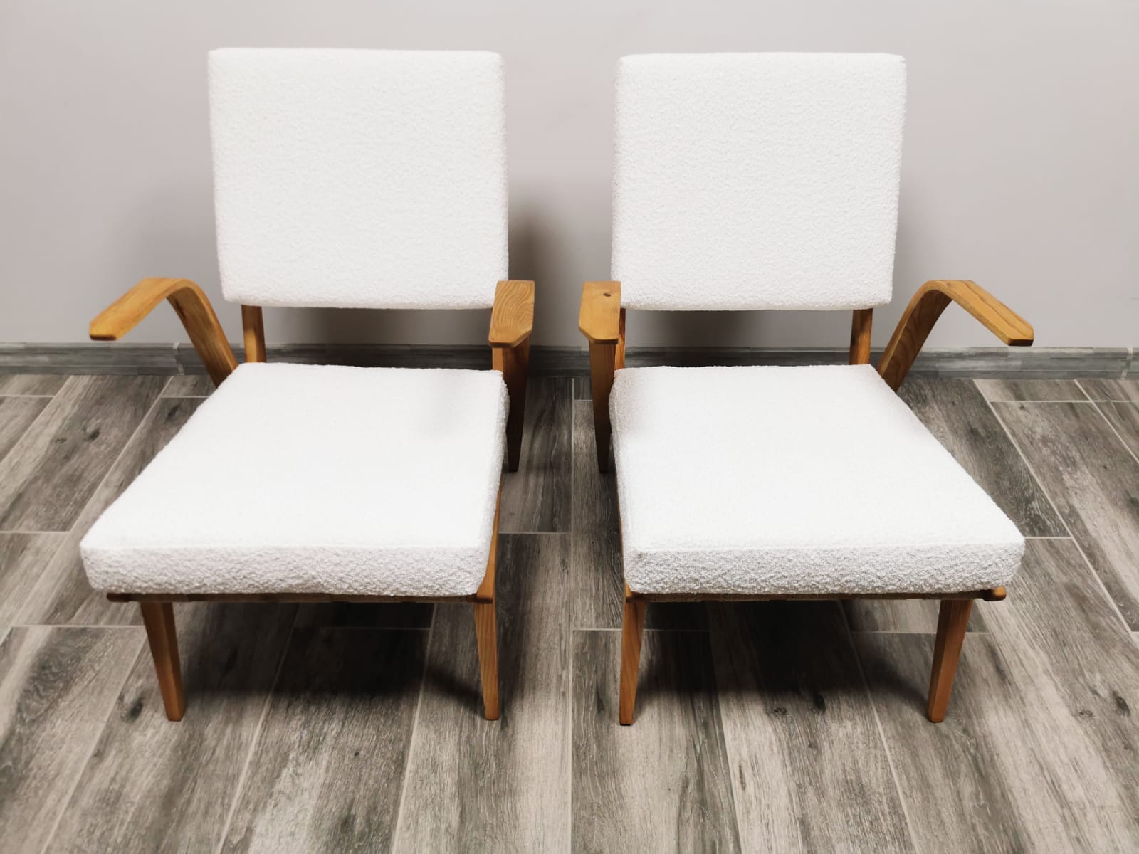 Mid-century wool boucle armchairs