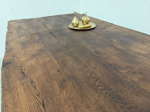 Brutalist farmhouse table in solid oak, 270 cm, 1920s.