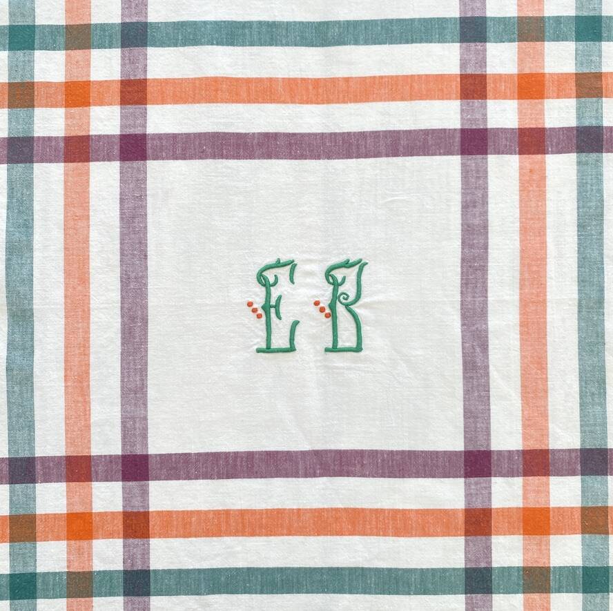 Antique hand-monogrammed tablecloth EB - Cotton - 150x150 cm