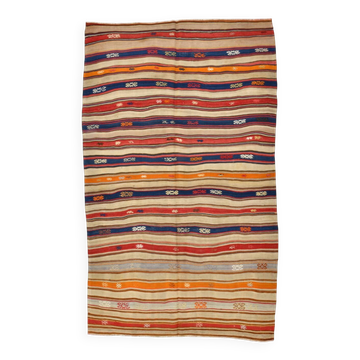 5x9 Multicolor Striped Pattern Handmade Wool Kilim Rug, 162x267 Cm