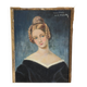Portrait of young woman painting on wood
