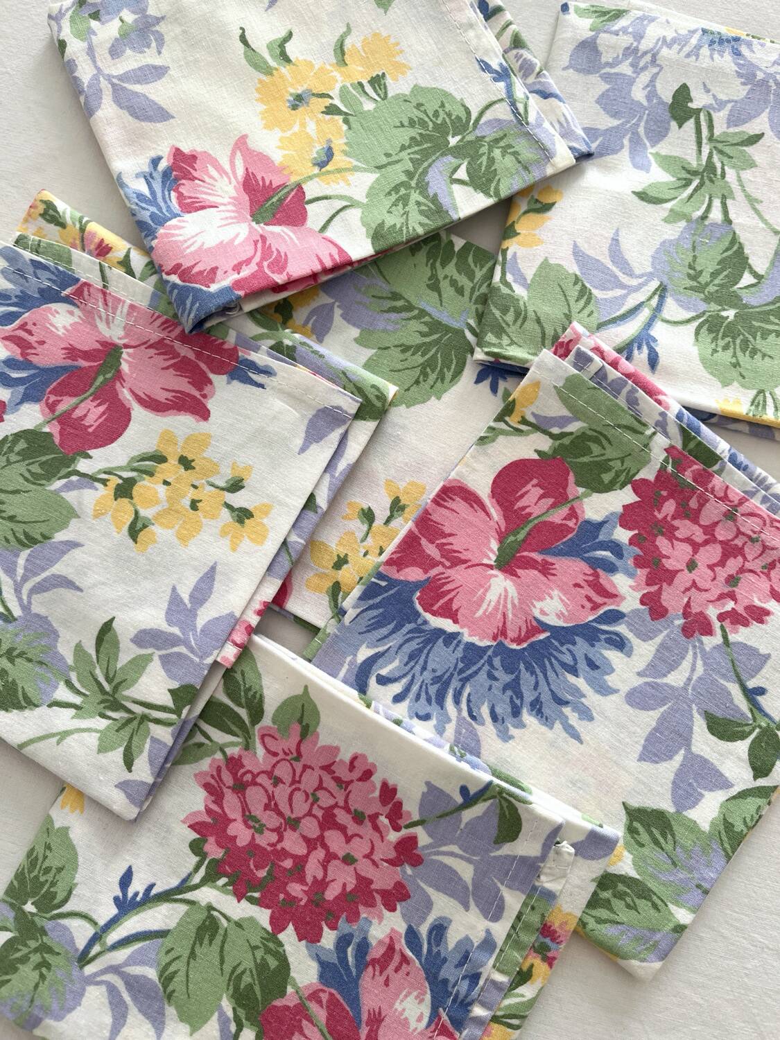 6 serviettes de table à fleurs en coton vintage