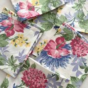 6 serviettes de table à fleurs en coton vintage