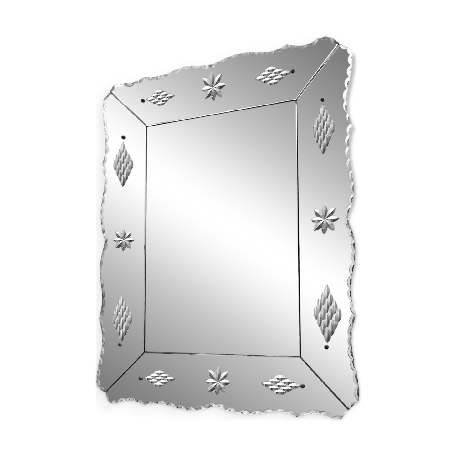 Vintage Venetian mirror with pink edge and engraved decorations from the 50s / 60s