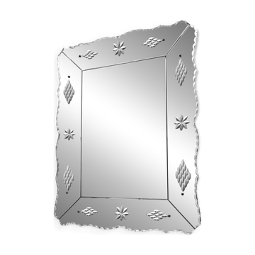 Vintage Venetian mirror with pink edge and engraved decorations from the 50s / 60s