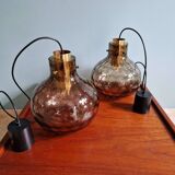 Pair of honeycomb smoked glass pendants, Glasshütte Limburg, 1970