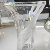 Vintage Multifaceted Crystal Vase, Frosted Draped Bow, col. Opaque white, Evita Crystal, Germany