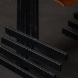 Set of 6 industrial stackable chairs by Niels Larsen, black metal and oak, 1960s.