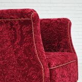 1950s, Danish vintage chair, red cotton/wool fabric, beech wood.