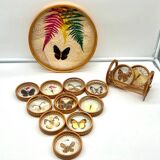 Bamboo Tray with 12 Colonial Style Butterfly Coasters