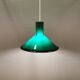 Green glass hanging lamp in double layer glass. Designed by Michael Bang for Holmegaard Denmark 1972