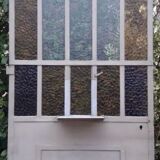 Workshop door 258,4x98,5cm in iron and colored cathedral glasses