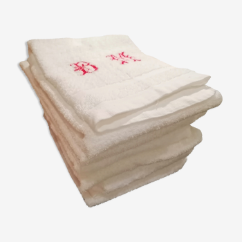 Lot de 6 serviettes eponge brodees blanches 1930