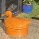 Duck, slip, glazed ceramic terrine, brown, vintage