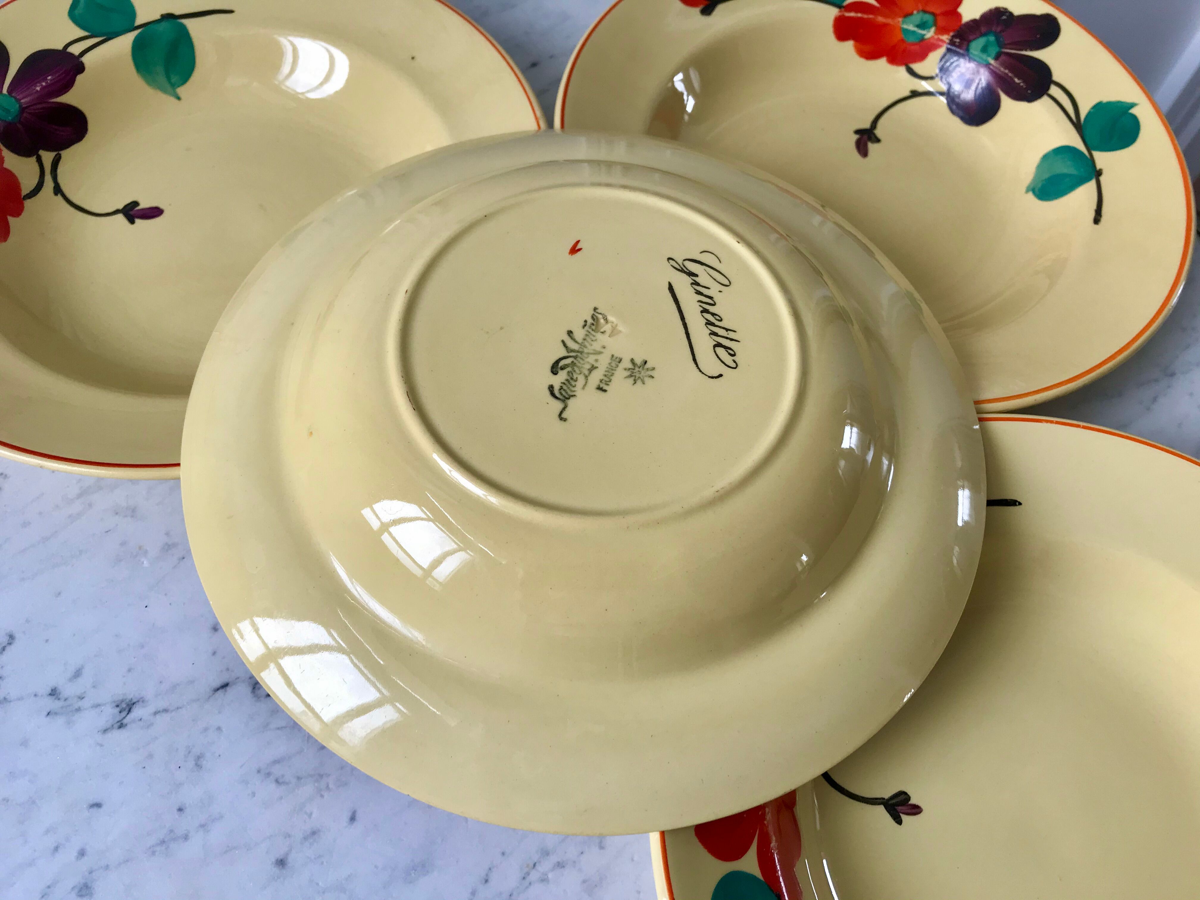 Lot of 4 hollow plates digoin sarreguemines model "ginette" years 30-40