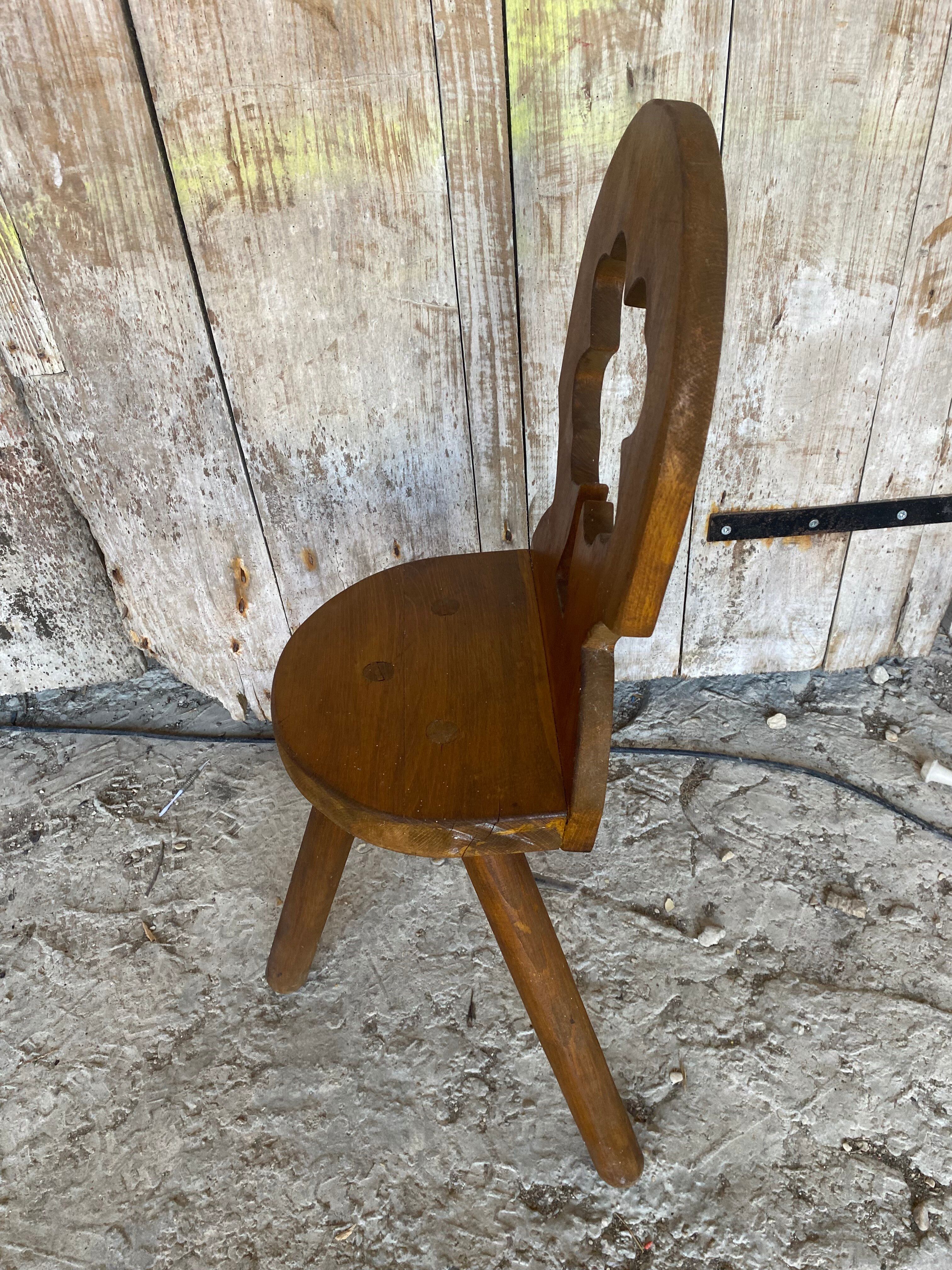 Vintage Brutalist Handmade Tripod Solid Wood Chair